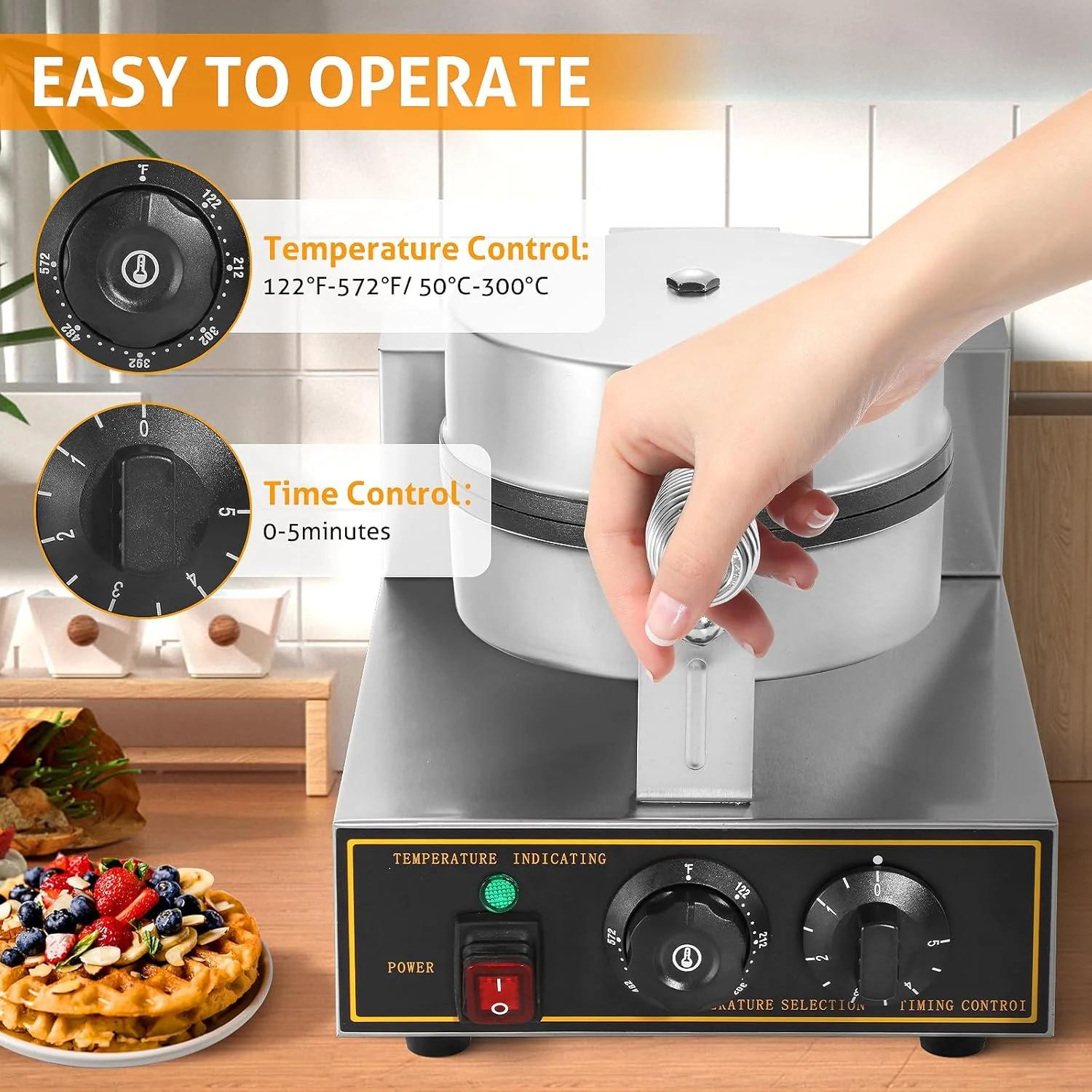 Commercial Non-Stick Waffle Maker – 1200W Stainless Steel with Temperature & Time Control (SKU: S1299) - Image 2