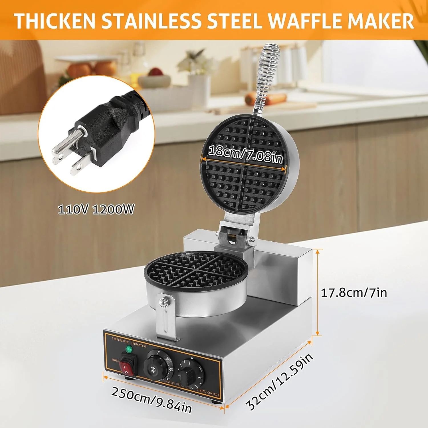 Commercial Non-Stick Waffle Maker – 1200W Stainless Steel with Temperature & Time Control (SKU: S1299) - Image 3