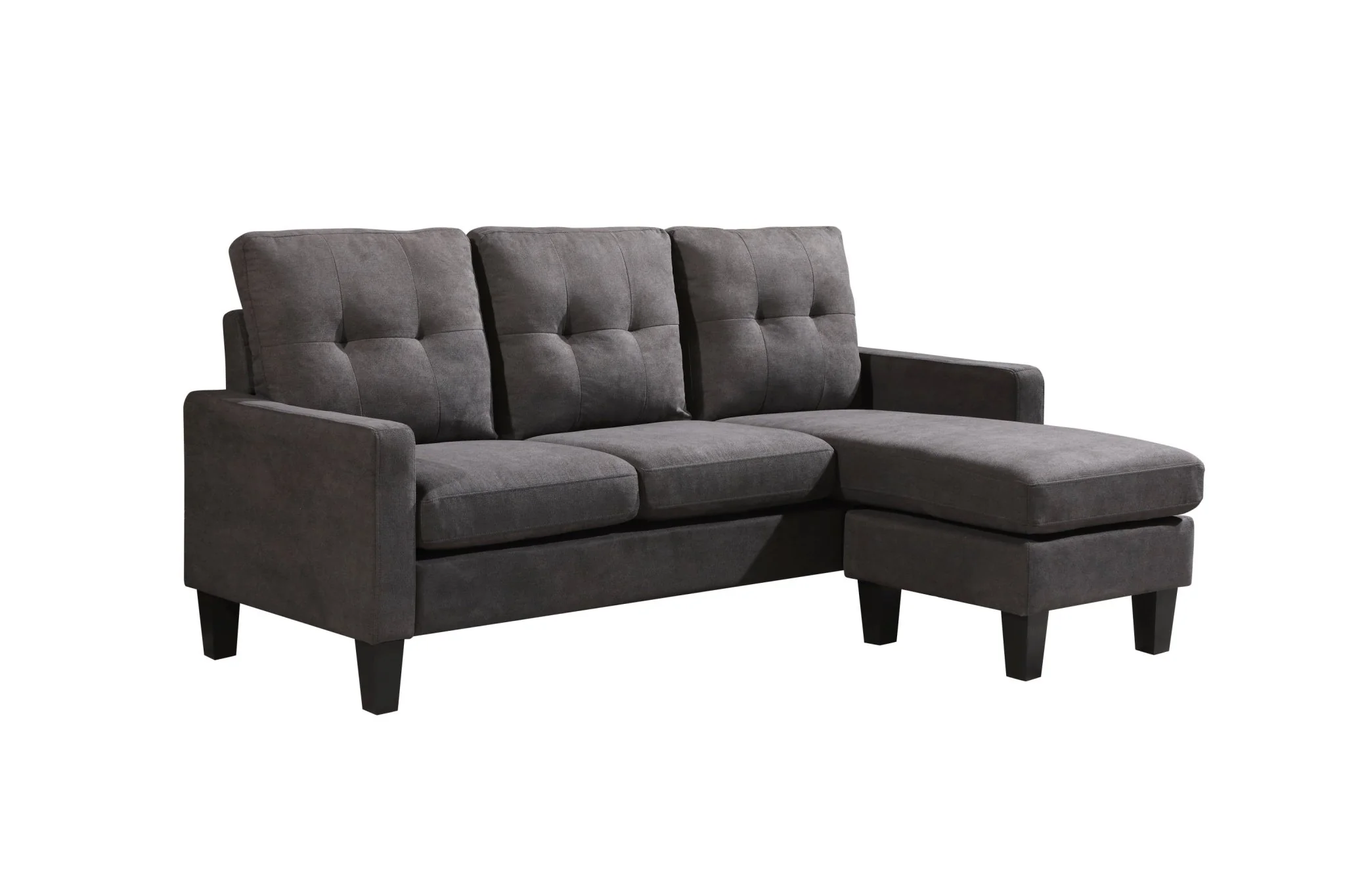 Compact L-Shaped Sectional Sofa with Ottoman – Reversible Chaise, Dark Gray or Black BT2628 - Image 8