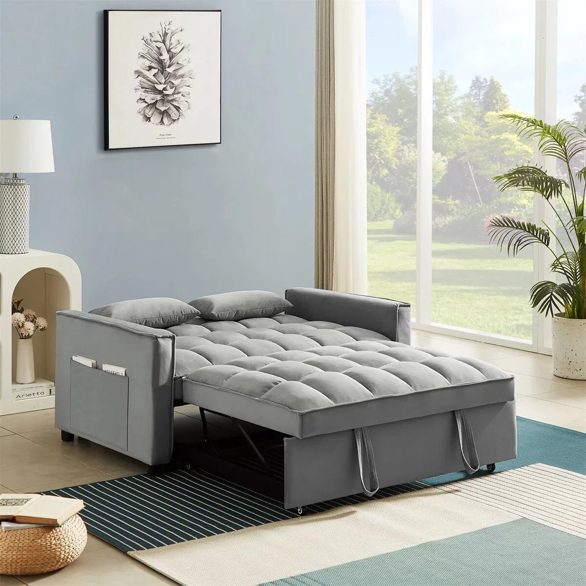 New Velvet Loveseat Sofa Couch – Gray & Black Modern Design - Image 2