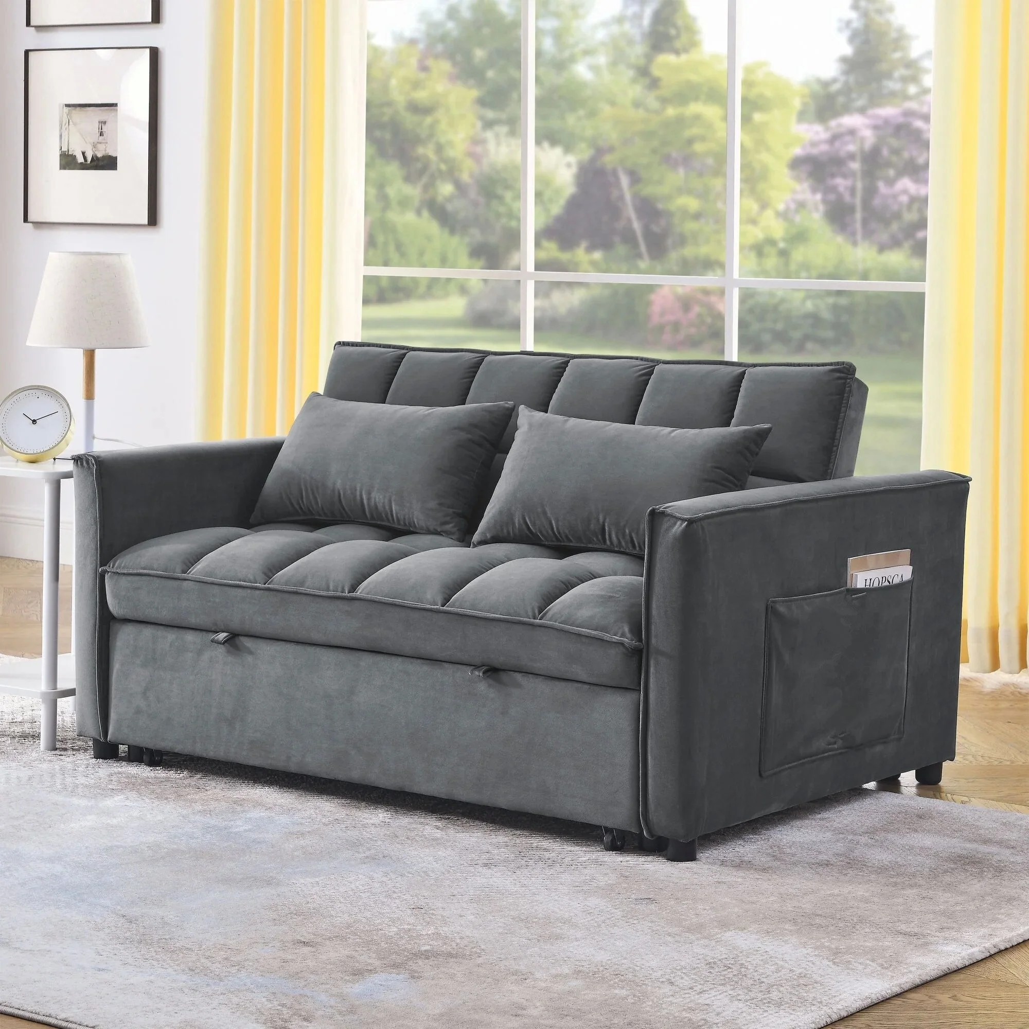New Velvet Loveseat Sofa Couch – Gray & Black Modern Design - Image 3