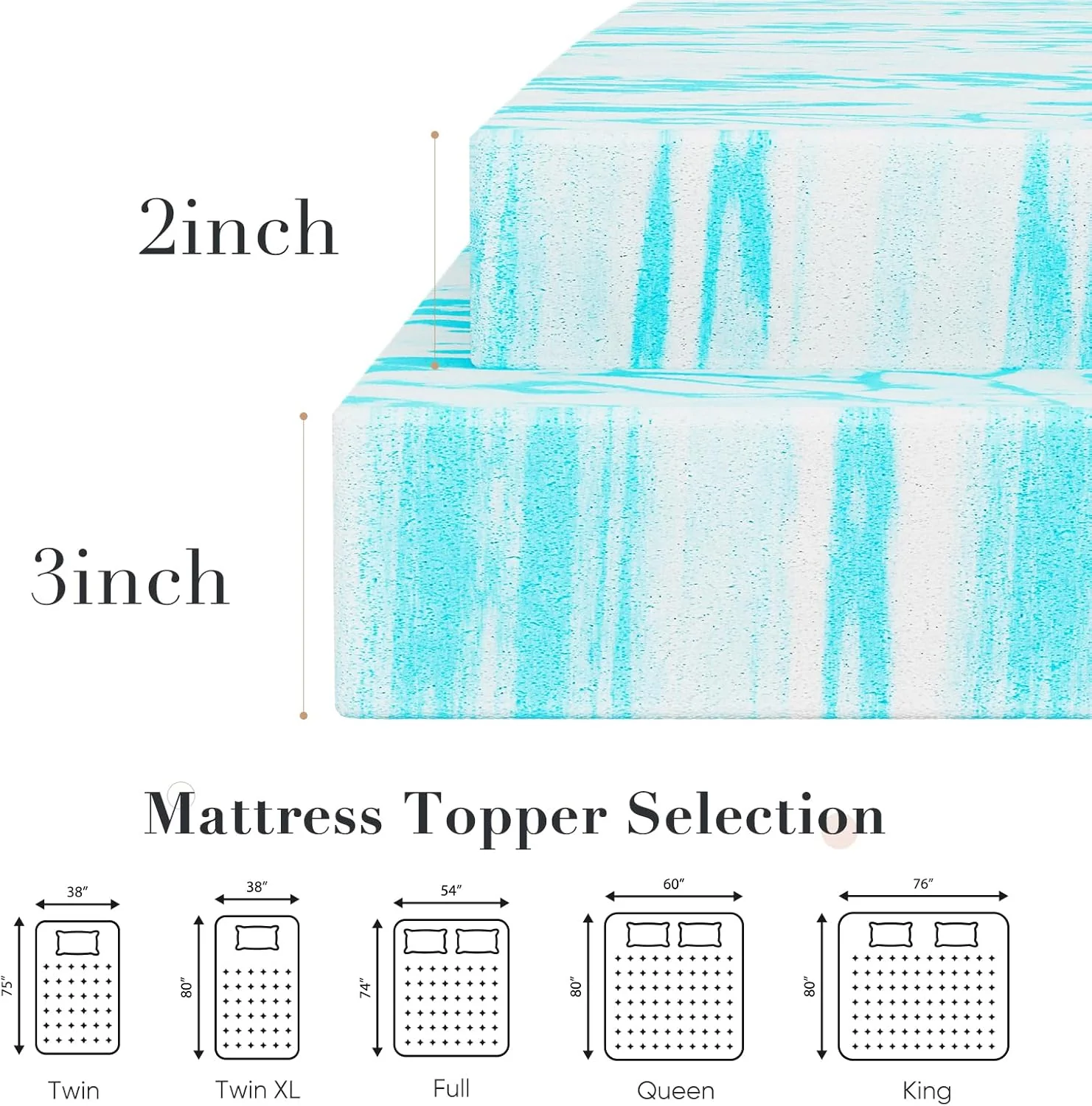 Cooling Gel Memory Foam Mattress Topper – 2" and 3" – Twin, Full, Queen, King – CertiPUR-US - Image 3