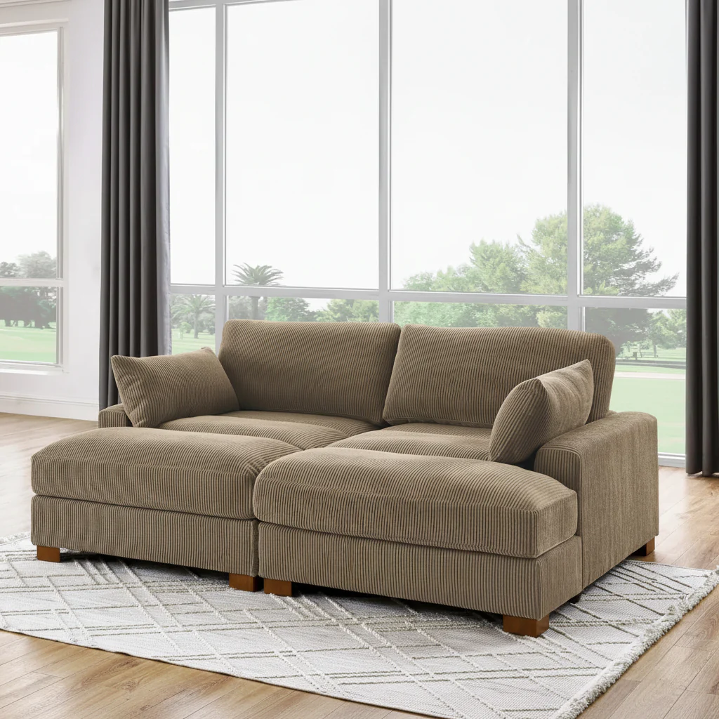 Oversized Corduroy Modular Sofa & Ottoman – Ultra Soft, Customizable Living Room Seating