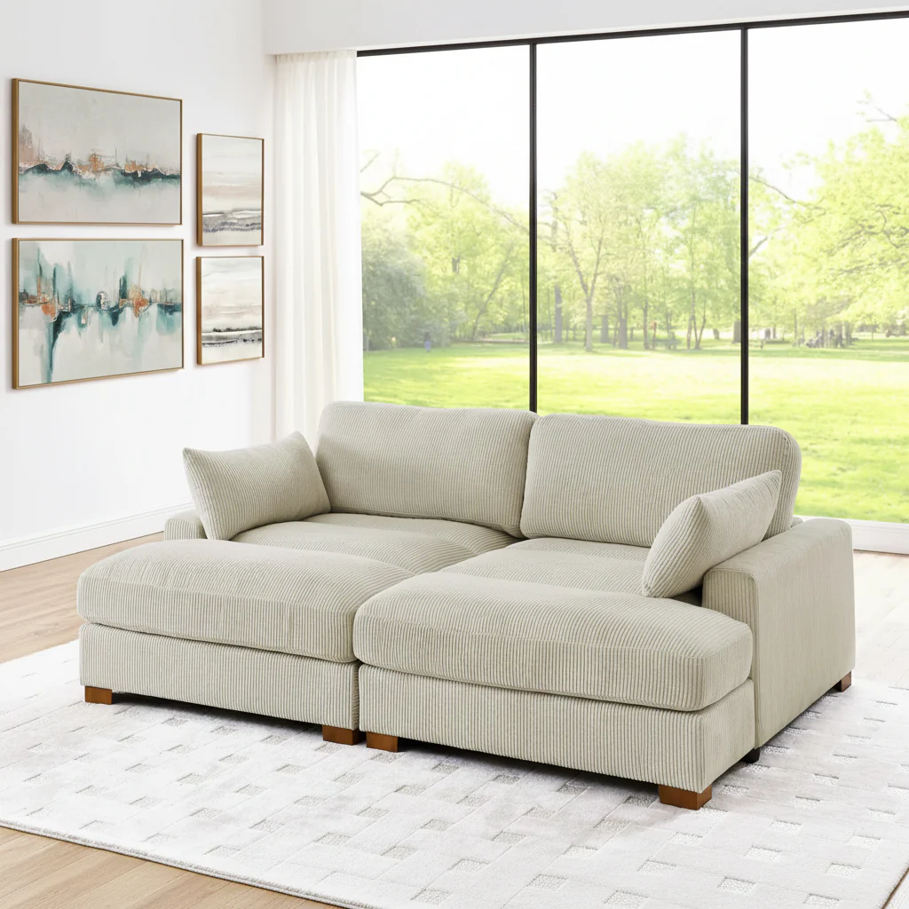 Oversized Corduroy Modular Sofa & Ottoman – Ultra Soft, Customizable Living Room Seating - Image 10