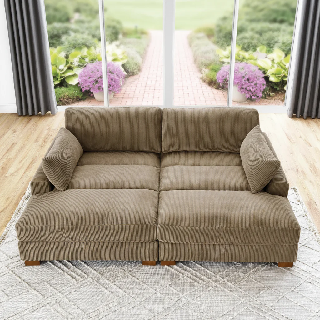 Oversized Corduroy Modular Sofa & Ottoman – Ultra Soft, Customizable Living Room Seating - Image 2