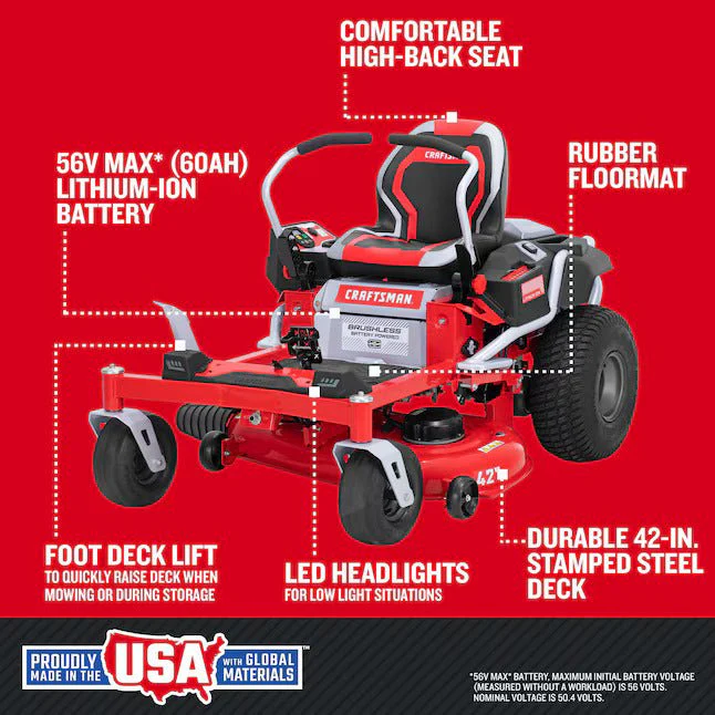 CRAFTSMAN 42-in Battery Zero-turn Riding Lawn Mower CMCRM - Image 9