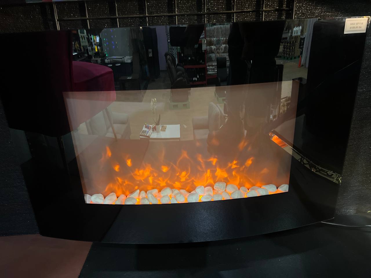 35" Curved Glass Electric Fireplace Heater – 1500W LED Wall-Mount with Remote | SKU: EF11A - Image 4