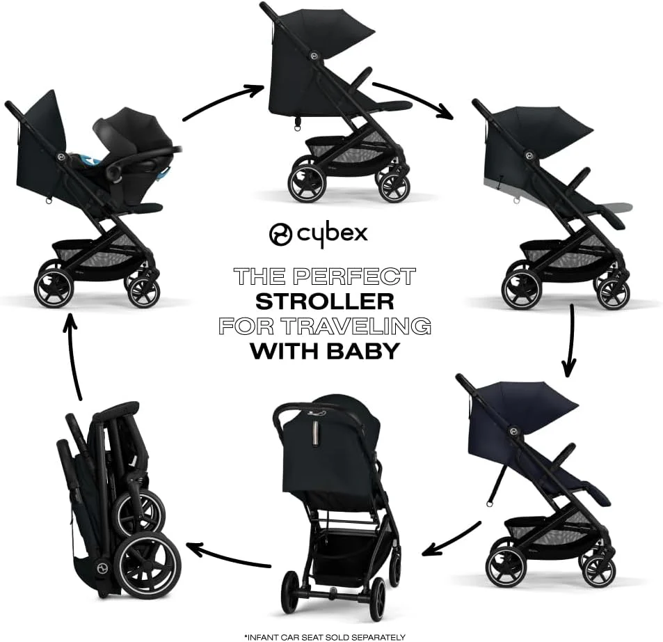 Cybex Beezy 2 Stroller - Lightweight Baby Stroller, Compact Fold, Compatible with all Cybex Infant Seats, Stands for Storage, Easy to Carry, Multiple Recline Positions, Travel Stroller - Magic Black - Image 3