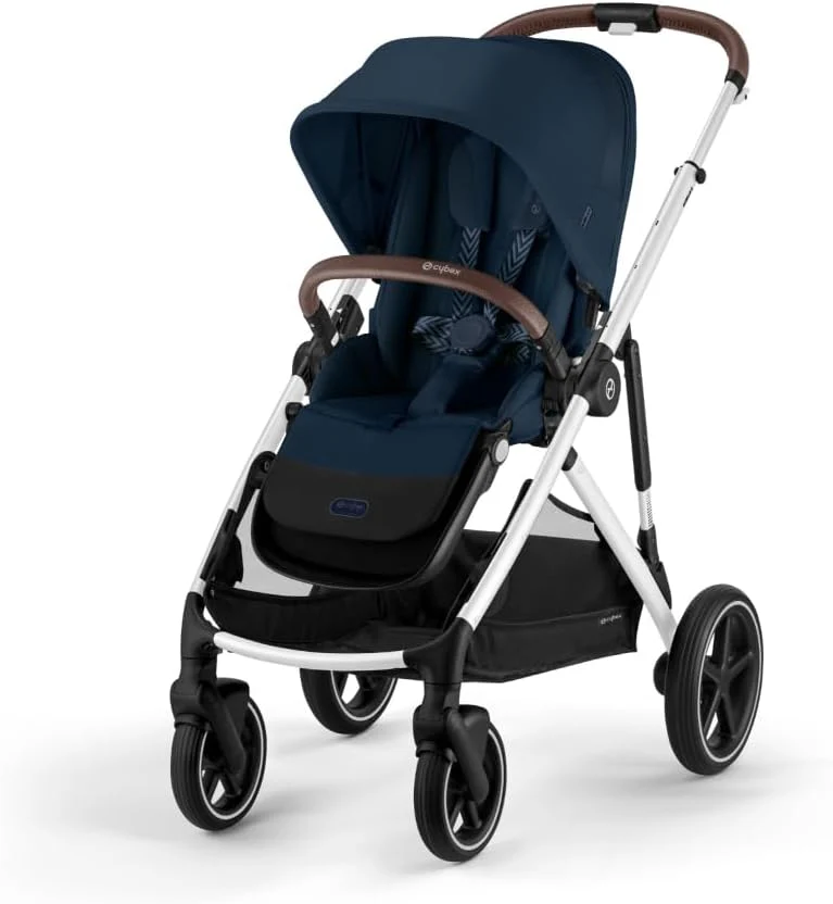 Cybex Gazelle S 2 Stroller – Modular Double Stroller for Infant and Toddler, Includes Detachable Shopping Basket, Over 20+ Configurations, Folds Flat for Easy Storage - Ocean Blue/Silver Frame
