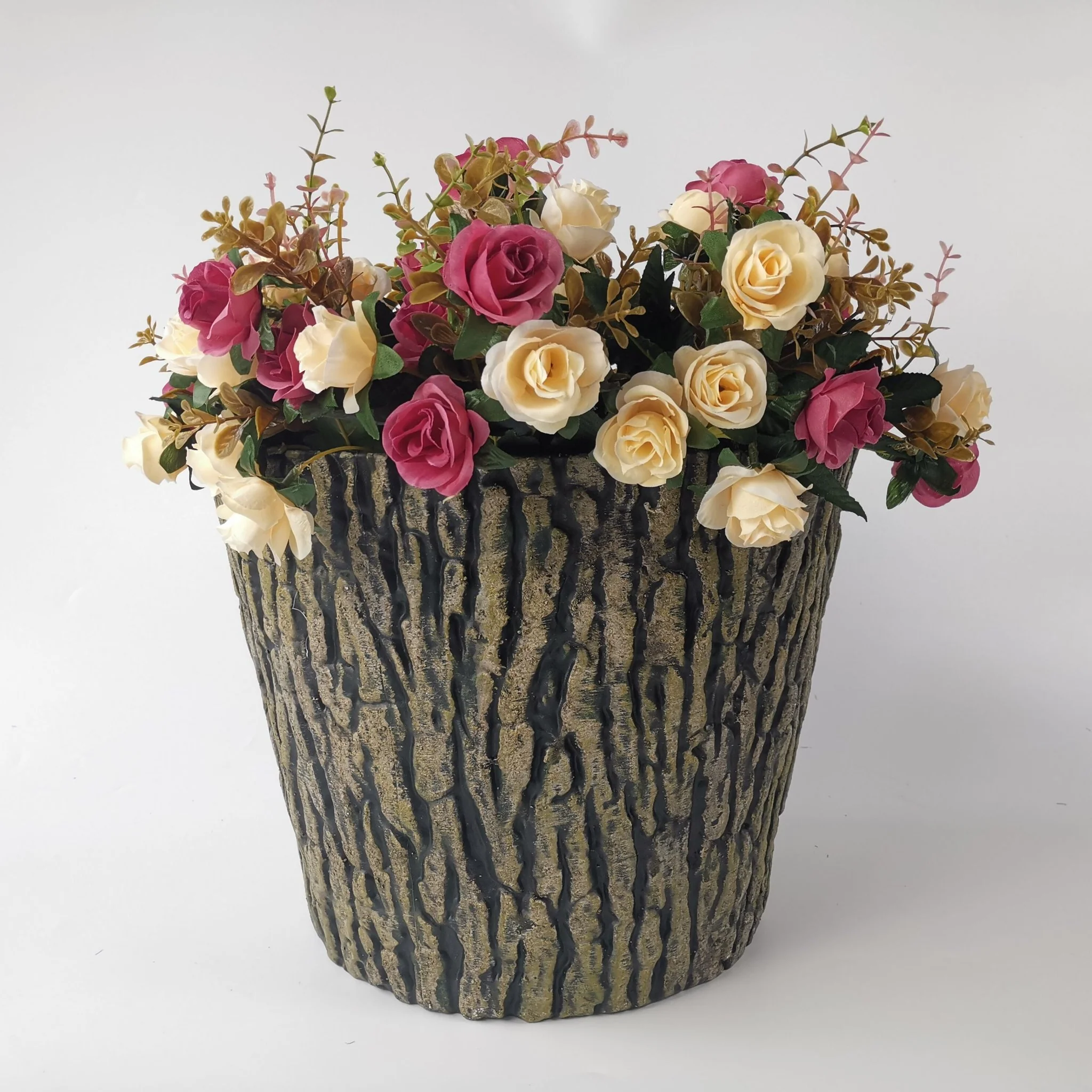 Decorative Tree Log Flower Pot – 14.7 Round Planter, Rustic Look, Indoor Outdoor G5787