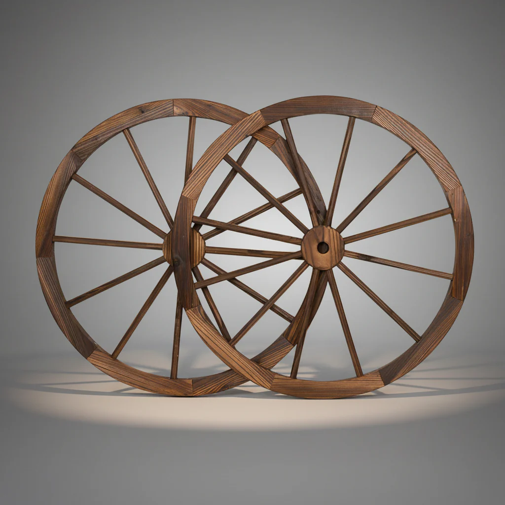 Decorative Wooden Garden Wagon Wheels – Rustic Burnt Wood Outdoor Décor in 24", 32", 36", 42", 48" Sizes