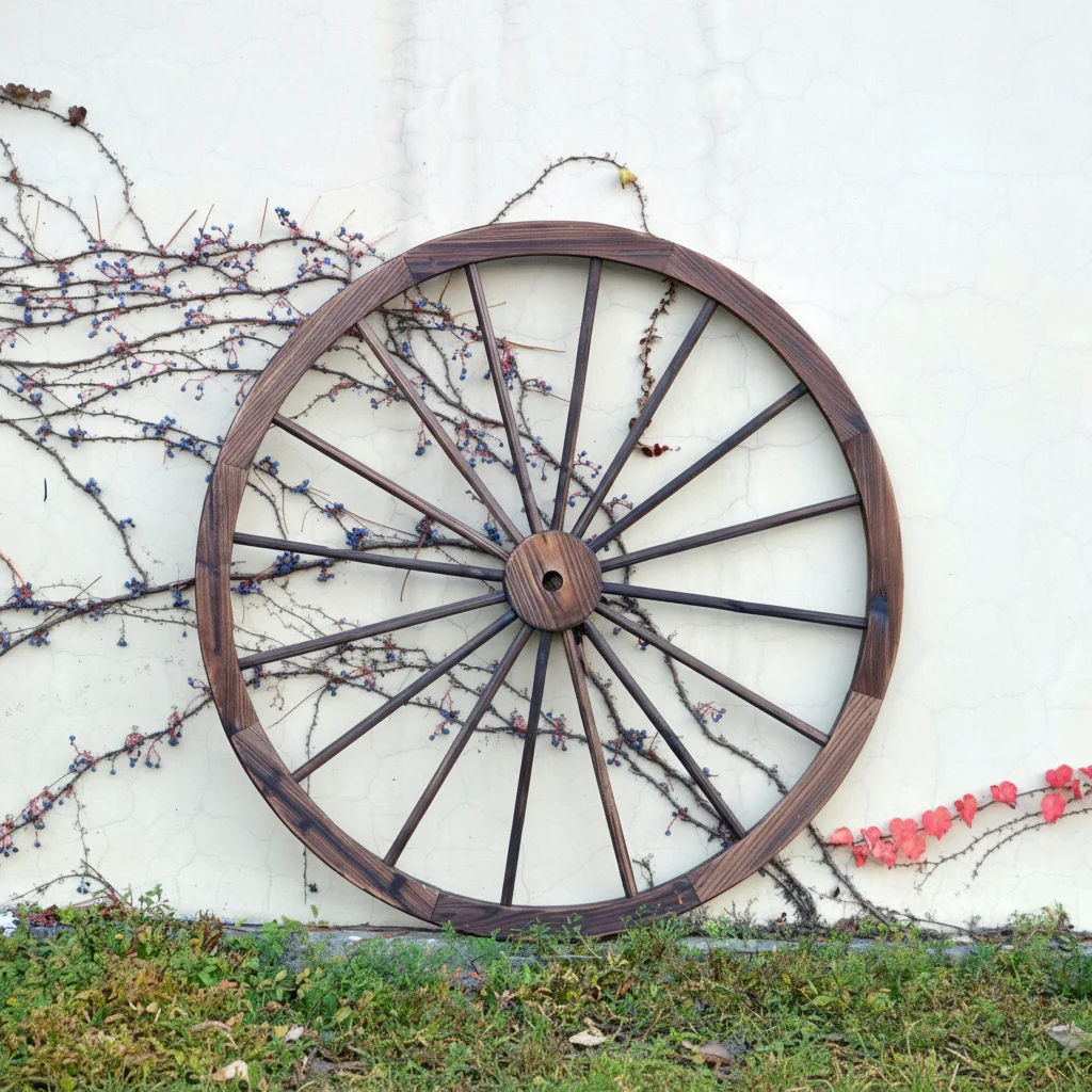 Decorative Wooden Garden Wagon Wheels – Rustic Burnt Wood Outdoor Décor in 24", 32", 36", 42", 48" Sizes - Image 2