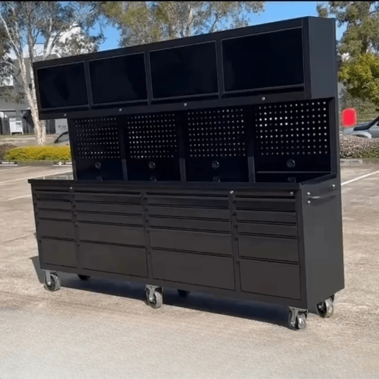 Deluxe 8 FT Black Stainless Steel Tool Bench & Cabinet – Mobile Workstation, SKU: GTX2422BSS