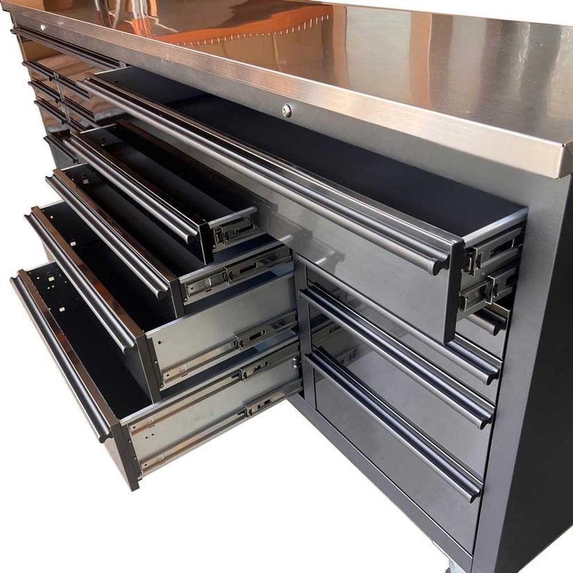 Deluxe 8 FT Black Stainless Steel Tool Bench & Cabinet – Mobile Workstation, SKU: GTX2422BSS - Image 2