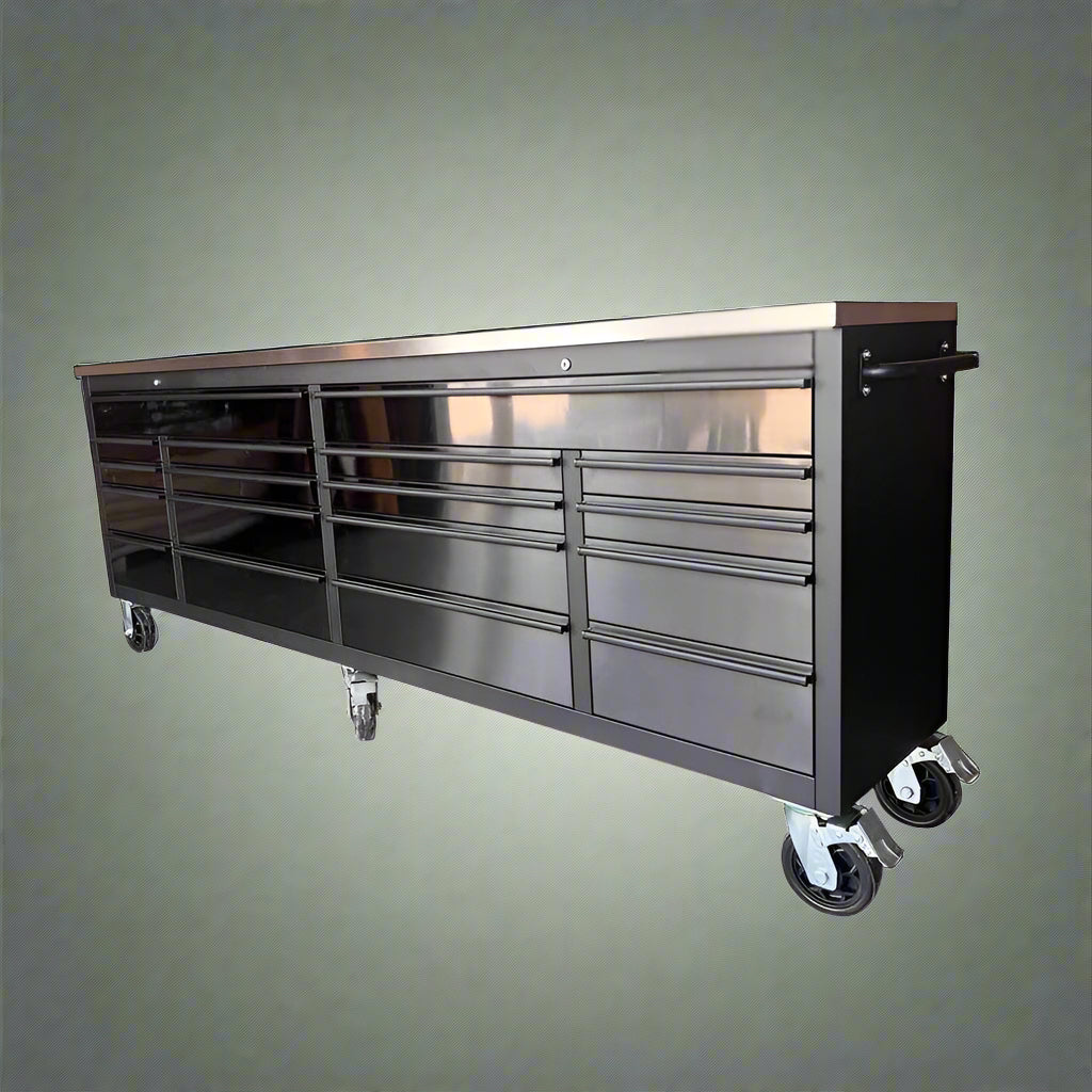 Deluxe 8 FT Black Stainless Steel Tool Bench & Cabinet – Mobile Workstation, SKU: GTX2422BSS - Image 4