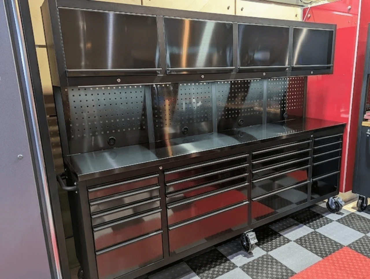Deluxe 8 FT Black Stainless Steel Tool Bench & Cabinet – Mobile Workstation, SKU: GTX2422BSS - Image 7