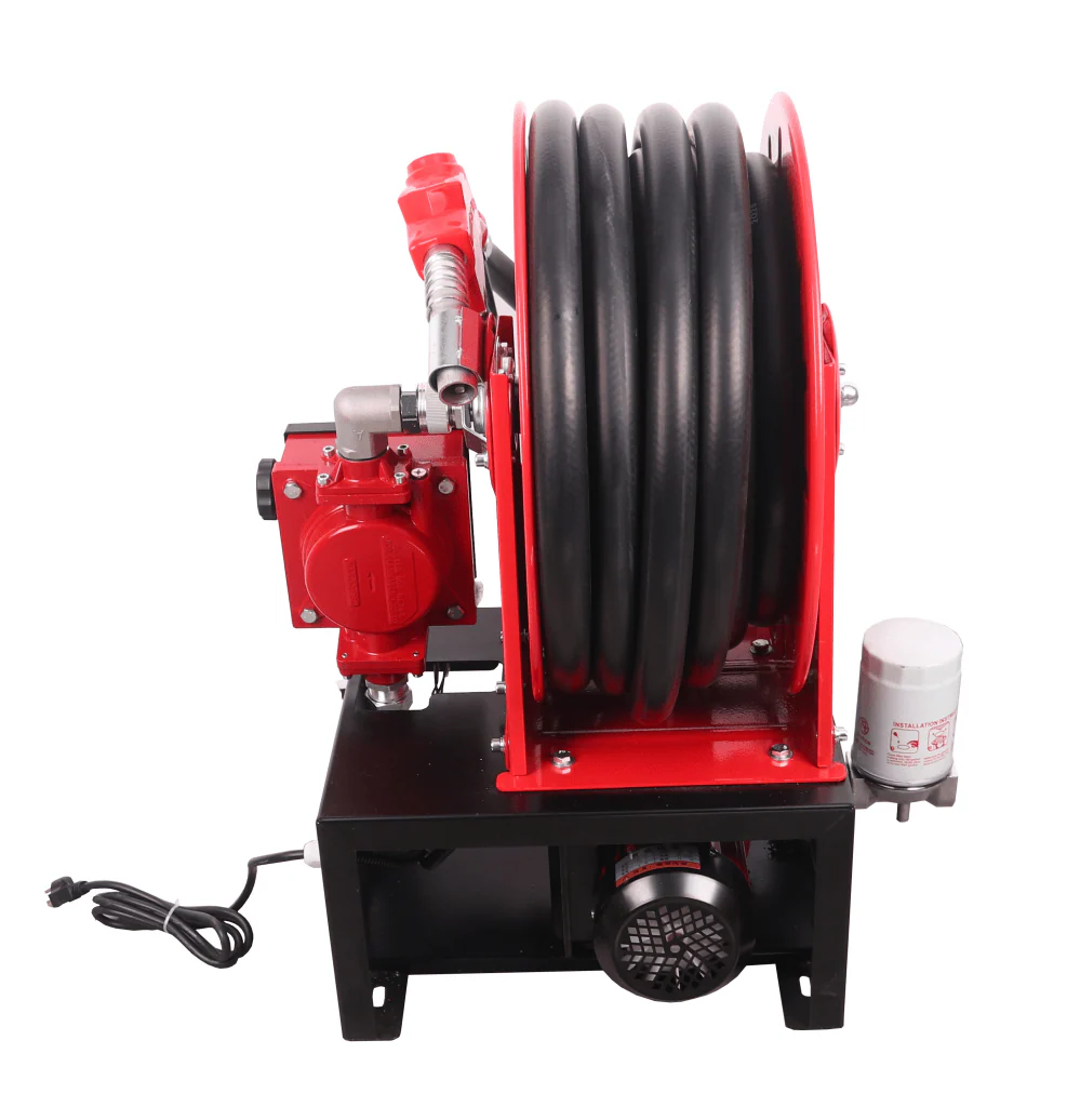 12V & 110V Diesel Fuel Transfer Pump with 50 FT Auto-Retractable Hose Reel - Image 2