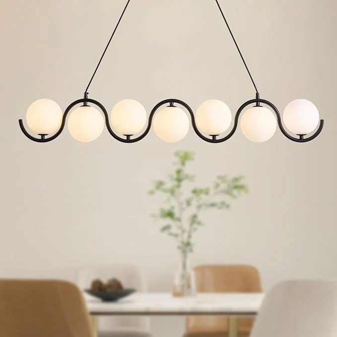 LIGJOY Mid-Century Modern Gold Chandelier – 12-Light Globe Pendant Light Fixture for Dining Room, Kitchen Island and Hallway