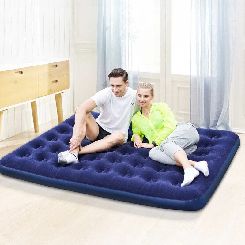 Double Camping Air Mattress – Flocked Blue Inflatable Air Bed with Coil Beam Support – SPTY022 - Image 2