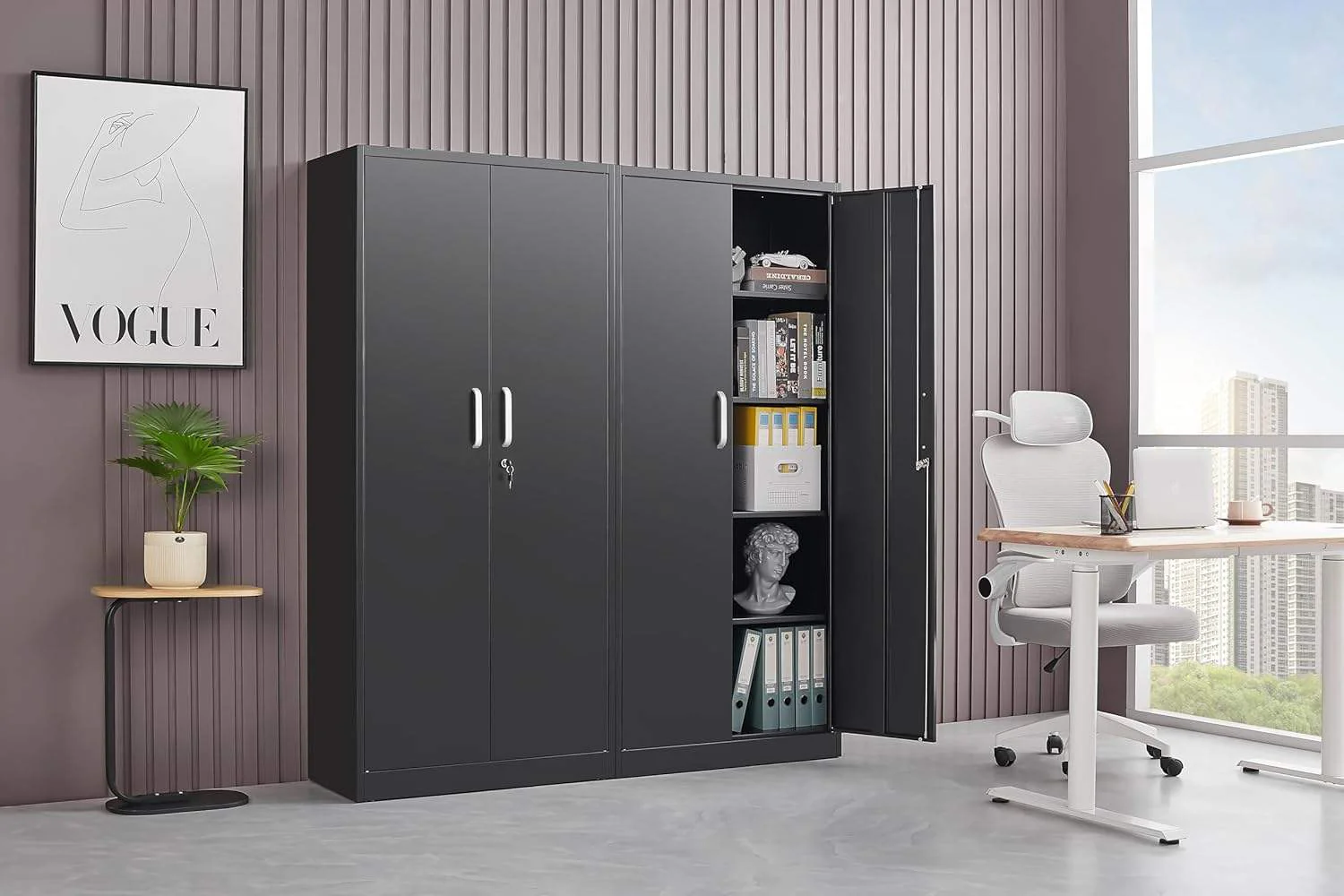Double Door Steel Storage Cabinet 31.5″ × 15.7″ × 70.9″ Black YCS1D03 - Image 2