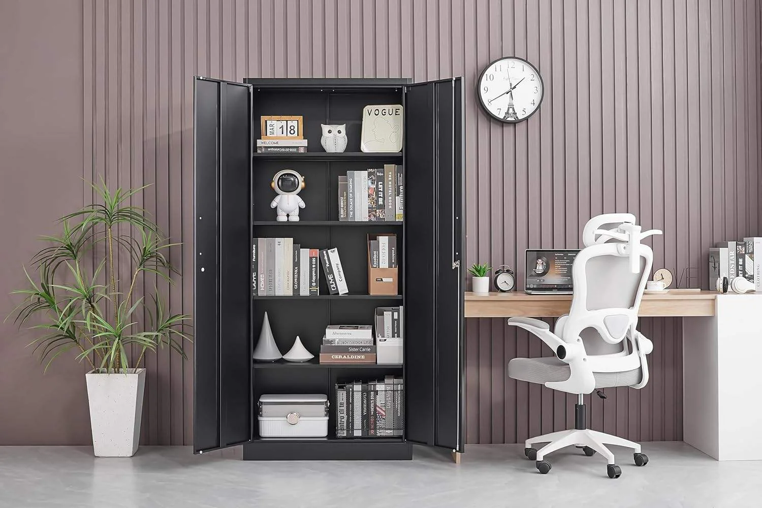 Double Door Steel Storage Cabinet 31.5″ × 15.7″ × 70.9″ Black YCS1D03 - Image 3