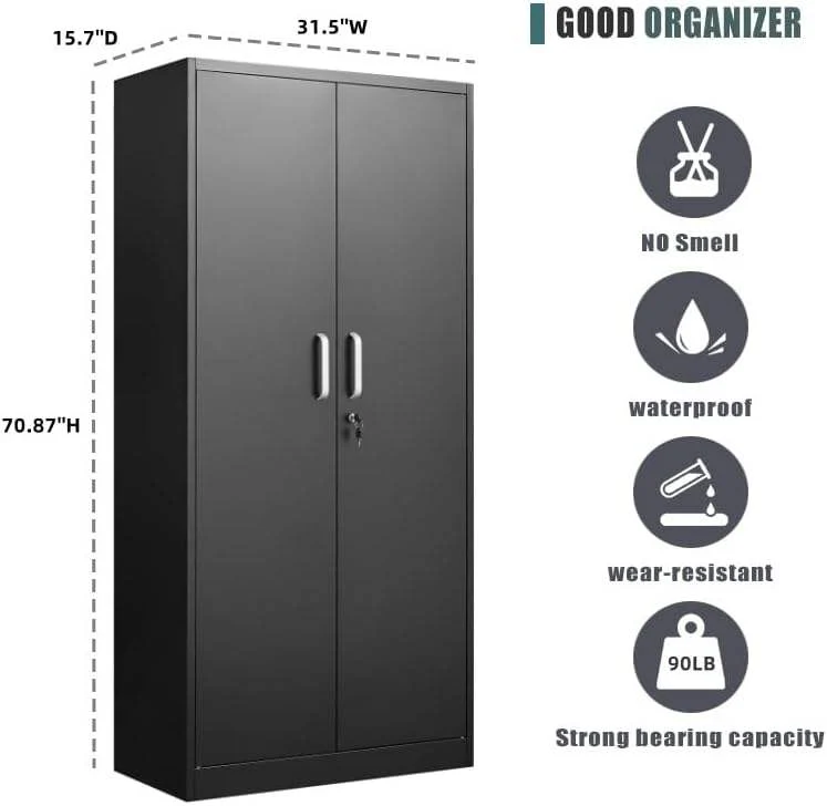 Double Door Steel Storage Cabinet 31.5″ × 15.7″ × 70.9″ Black YCS1D03 - Image 4