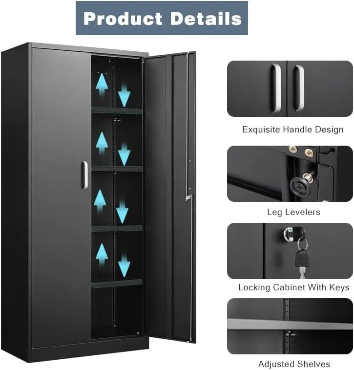 Double Door Steel Storage Cabinet 31.5″ × 15.7″ × 70.9″ Black YCS1D03 - Image 5