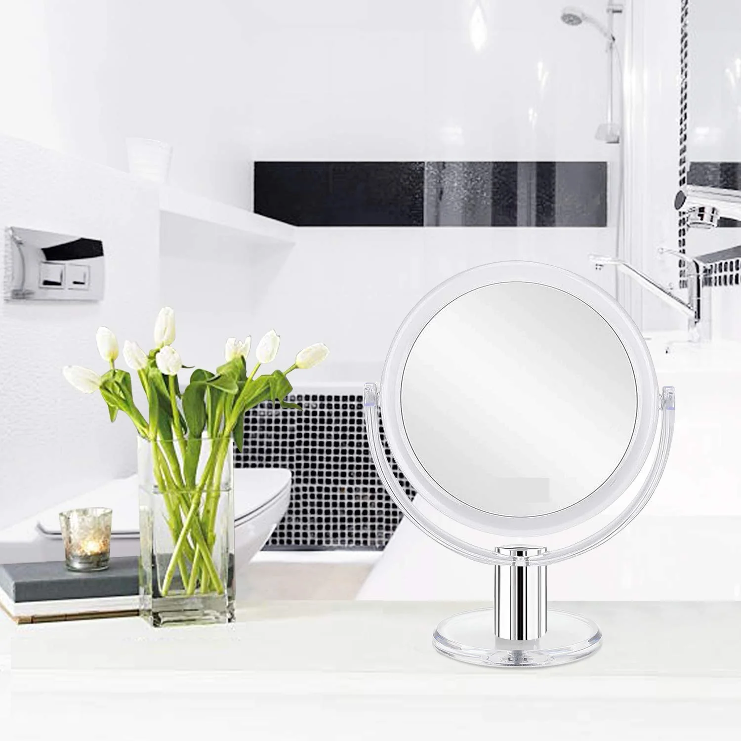 Double-Sided Makeup Vanity Mirror – 1X/2X Magnification 360° Swivel Stand Cosmetic Mirror JXVM97 - Image 3