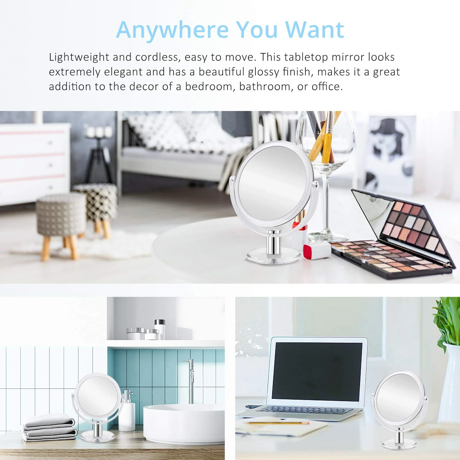 Double-Sided Makeup Vanity Mirror – 1X/2X Magnification 360° Swivel Stand Cosmetic Mirror JXVM97 - Image 4