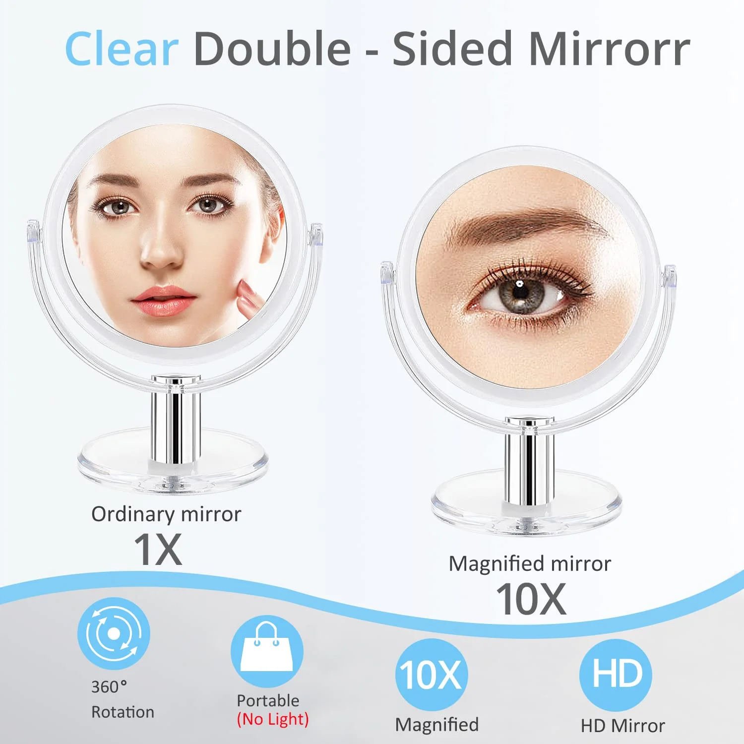 Double-Sided Makeup Vanity Mirror – 1X/2X Magnification 360° Swivel Stand Cosmetic Mirror JXVM97 - Image 5