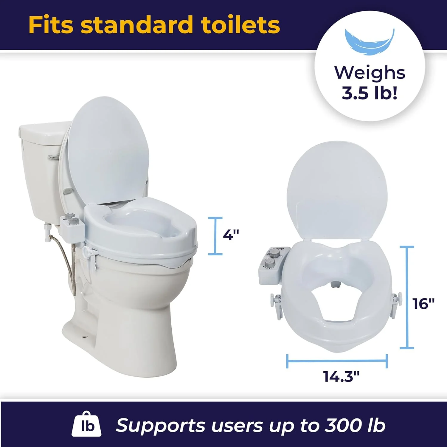 Drive Medical PreserveTech Raised Toilet Seat with Bidet (Ambient Water) Toilet Seat Riser, Elevated Toilet Seats for Seniors and Adults, Toilet Seat Bidet, Toilet Seat Elevator with Bidet Sprayer - Image 4