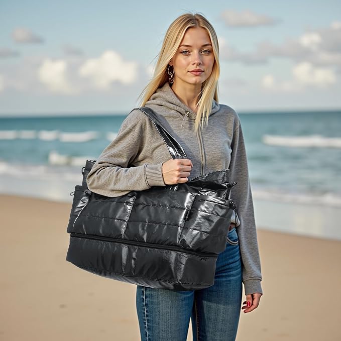DTGN 50L Travel Duffel Bag for Women – Weekender Carry-On Bag with Shoe Compartment and Toiletry Bag - Image 2