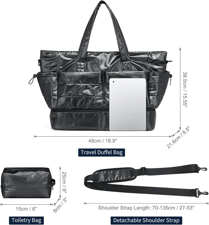 DTGN 50L Travel Duffel Bag for Women – Weekender Carry-On Bag with Shoe Compartment and Toiletry Bag - Image 3