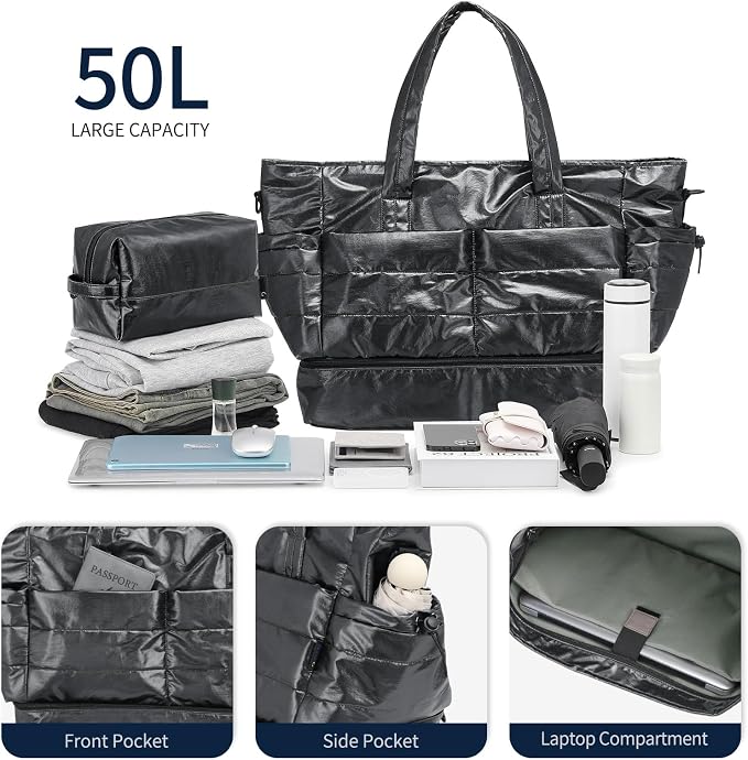 DTGN 50L Travel Duffel Bag for Women – Weekender Carry-On Bag with Shoe Compartment and Toiletry Bag - Image 4