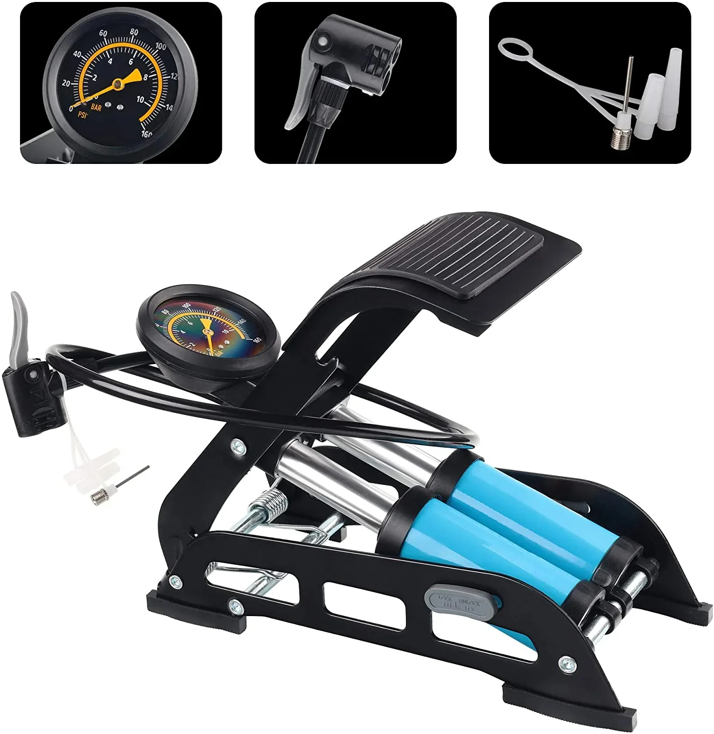 Dual Cylinder Foot Pump – 160 PSI Air Pump for Bikes, Balls & Inflatables, SKU: WT213233 - Image 2