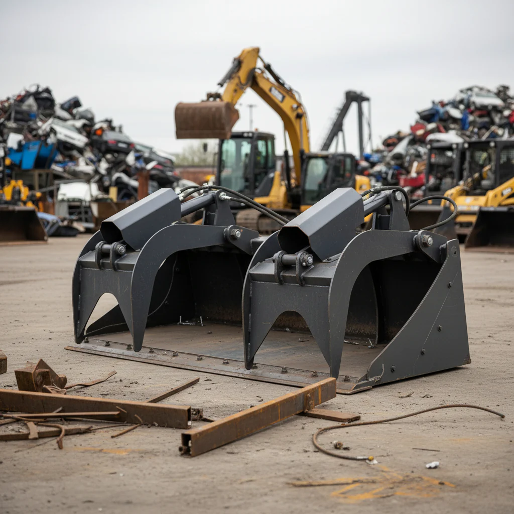Dual Cylinder Scrap Grapple Bucket – Heavy-Duty Skid Steer Attachment with 3,000 LB Capacity