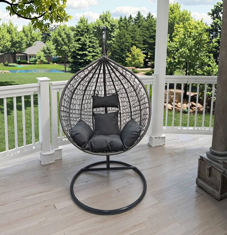 Egg Chair Swing with Stand – Indoor & Outdoor Hammock Chair with Dark Gray Cushion, Model: YHSQ020