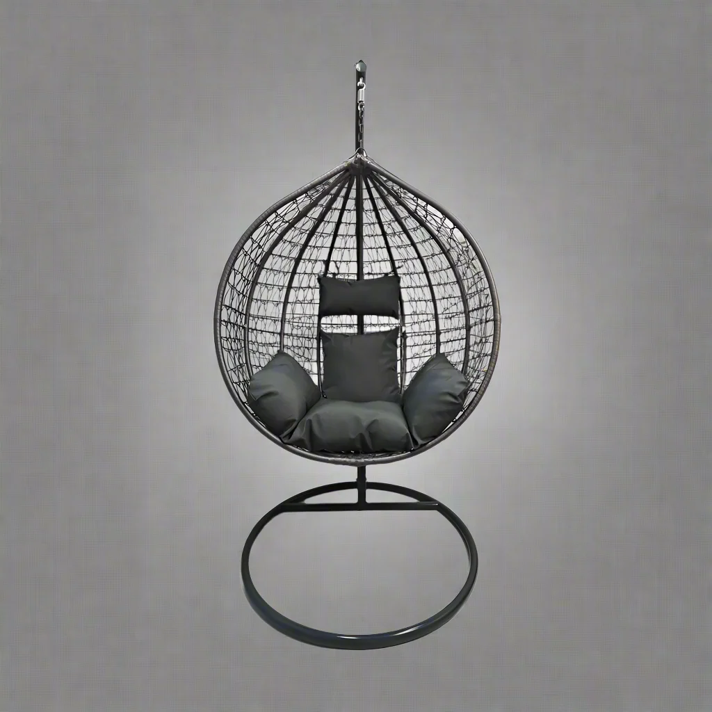 Egg Chair Swing with Stand – Indoor & Outdoor Hammock Chair with Dark Gray Cushion, Model: YHSQ020 - Image 4