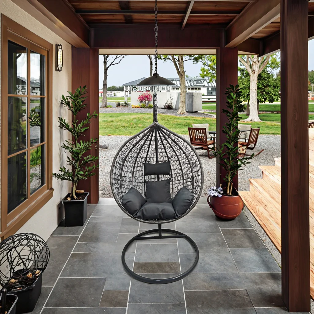 Egg Chair Swing with Stand – Indoor & Outdoor Hammock Chair with Dark Gray Cushion, Model: YHSQ020 - Image 5
