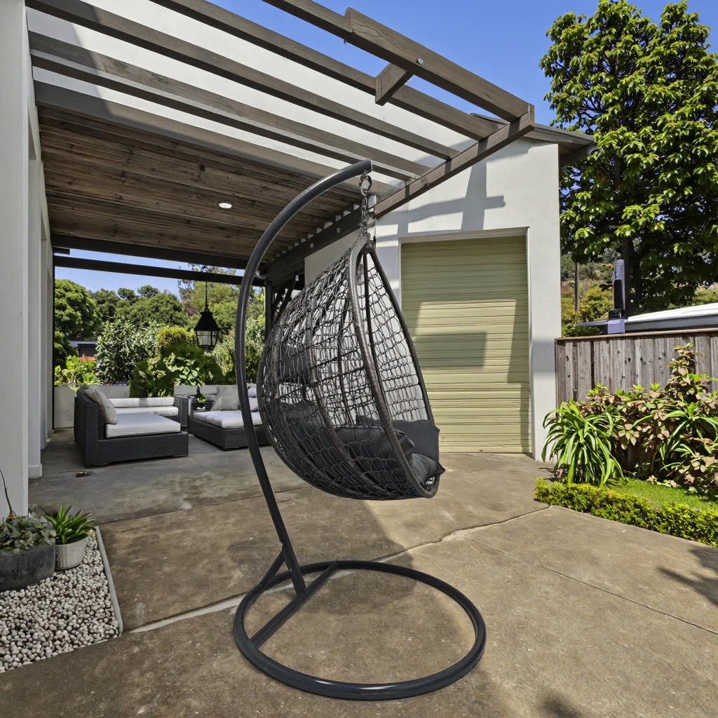 Egg Chair Swing with Stand – Indoor & Outdoor Hammock Chair with Dark Gray Cushion, Model: YHSQ020 - Image 6