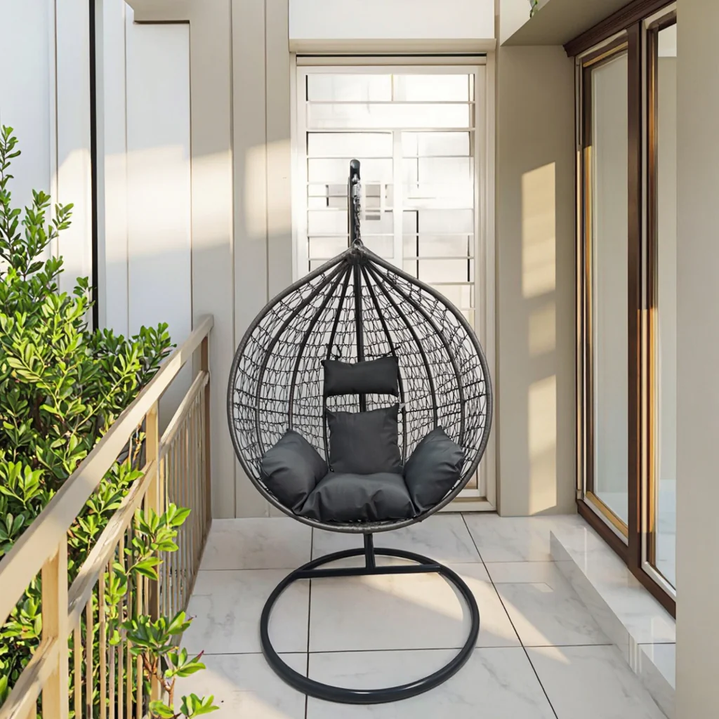 Egg Chair Swing with Stand – Indoor & Outdoor Hammock Chair with Dark Gray Cushion, Model: YHSQ020 - Image 9