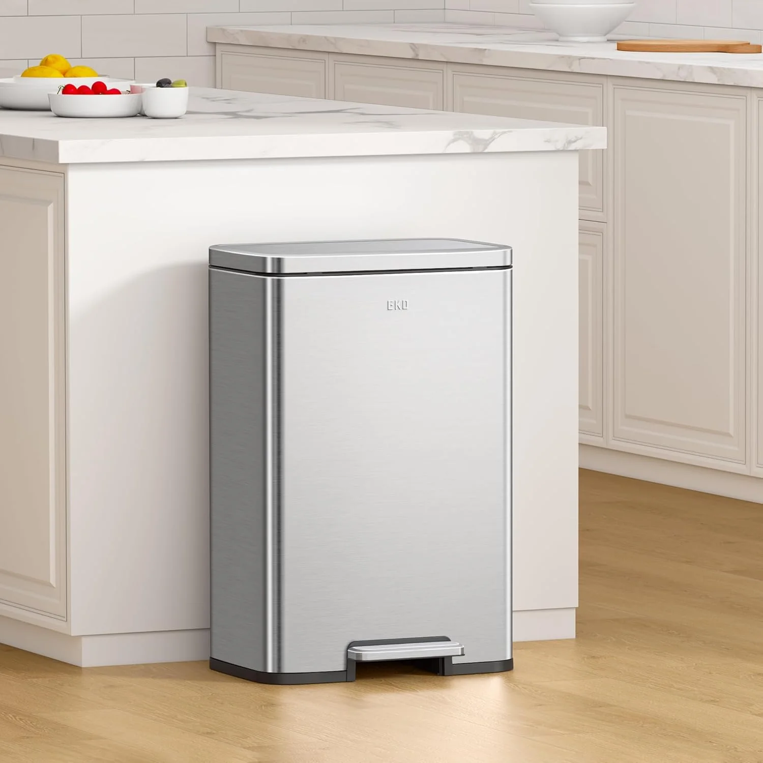 EKO Madison Brushed Stainless 25L+20L Dual Compartment Step Trash Can with Inner Liner, Recycling Bin, Soft-Close Lid, Fingerprint-Resistant Finish, and Durable Stainless Steel for Home and Office. Tiny dents - Image 3