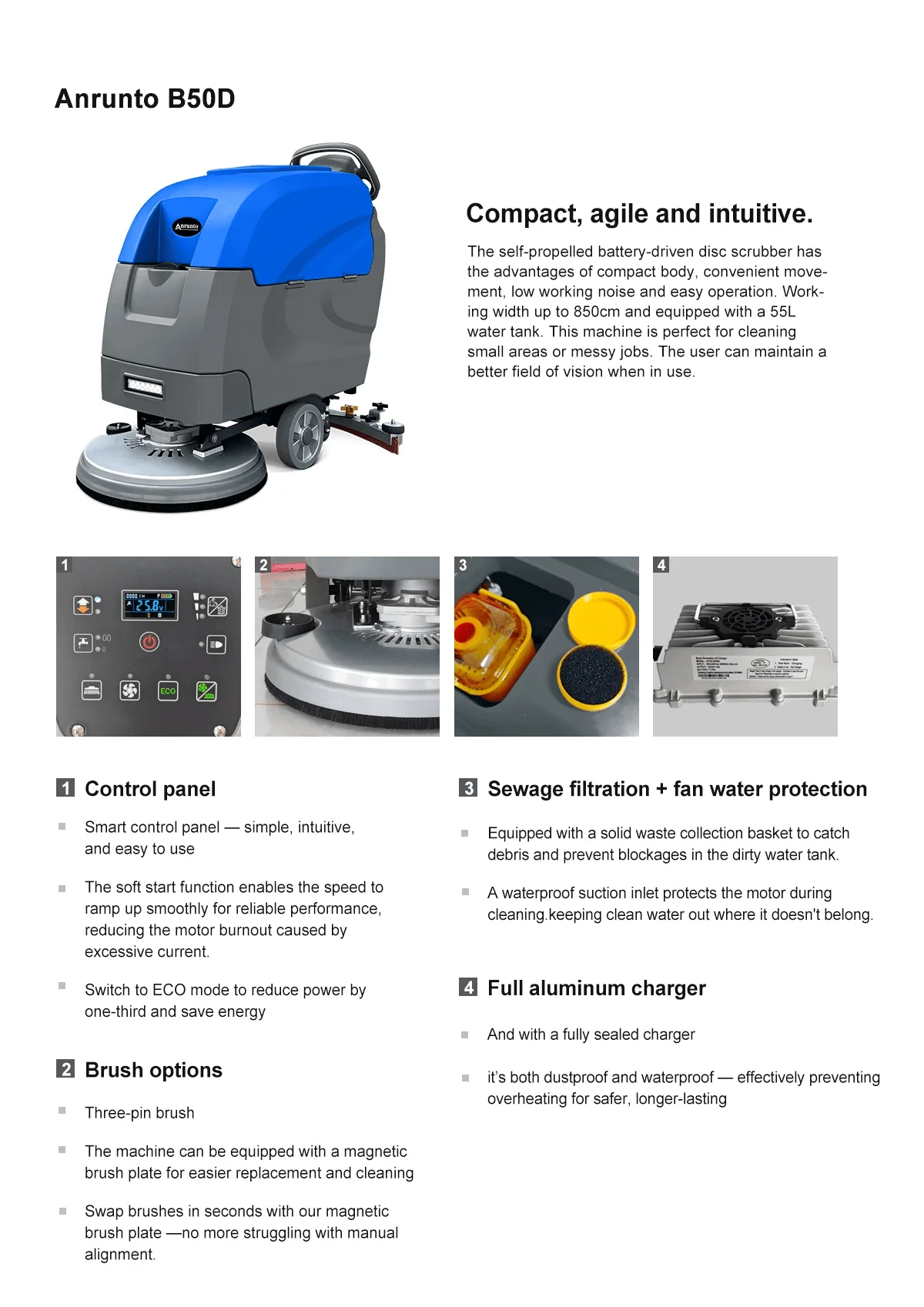 Electric Floor Scrubber Cleaner – Walk-Behind & Self-Driving Industrial Model - Image 7