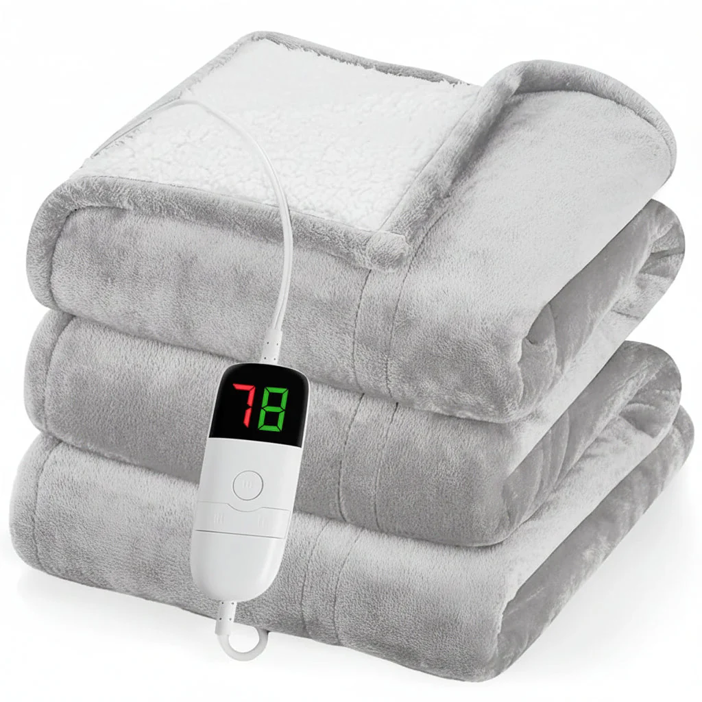 Electric Heated Blanket Throw 50 x 60 Inch Plush Sherpa Fast Heating with Timer and 10 Heat Levels