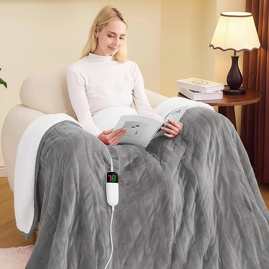 Electric Heated Blanket Throw 50 x 60 Inch Plush Sherpa Fast Heating with Timer and 10 Heat Levels - Image 2