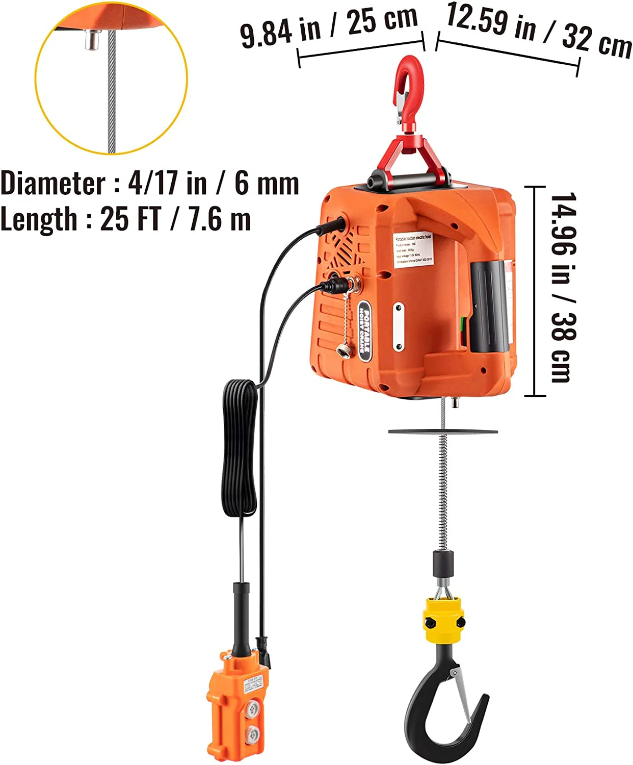 3-in-1 1500W Electric Hoist Winch | 1100 lbs Capacity | Wireless Remote Control 523667 - Image 2