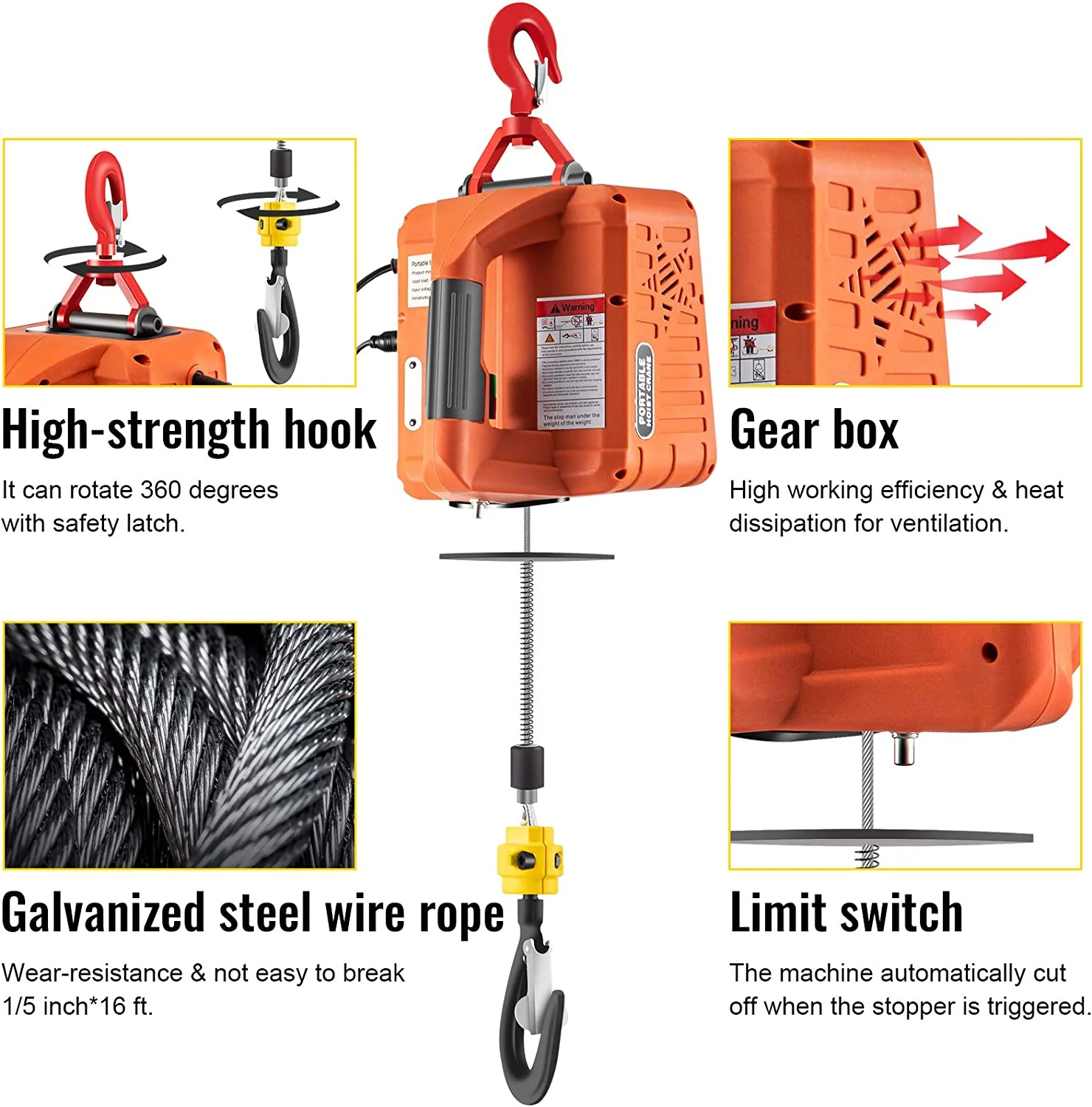 3-in-1 1500W Electric Hoist Winch | 1100 lbs Capacity | Wireless Remote Control 523667 - Image 4