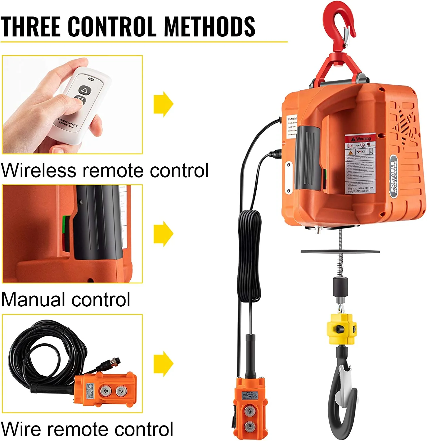 3-in-1 1500W Electric Hoist Winch | 1100 lbs Capacity | Wireless Remote Control 523667 - Image 7
