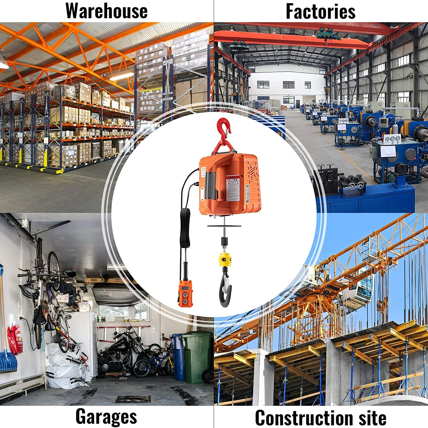 3-in-1 1500W Electric Hoist Winch | 1100 lbs Capacity | Wireless Remote Control 523667 - Image 9