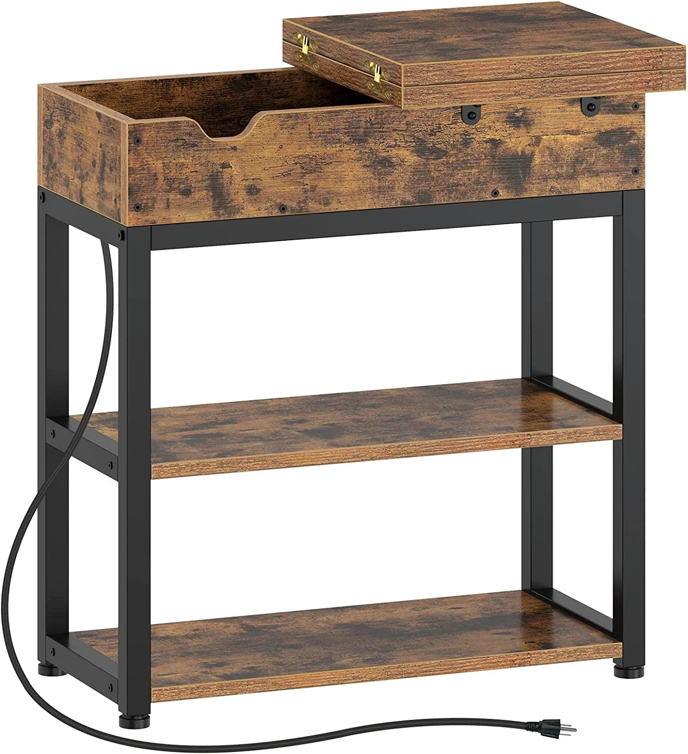End Table with Charging Station – Narrow Nightstand with Drawer & Shelves S3118 - Image 3